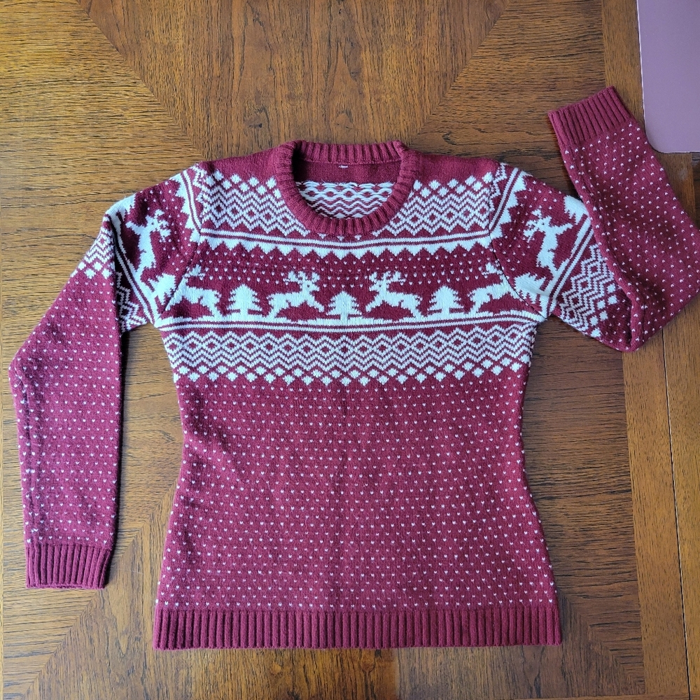 Dark Red and White Scandinavian Xmas Sweater